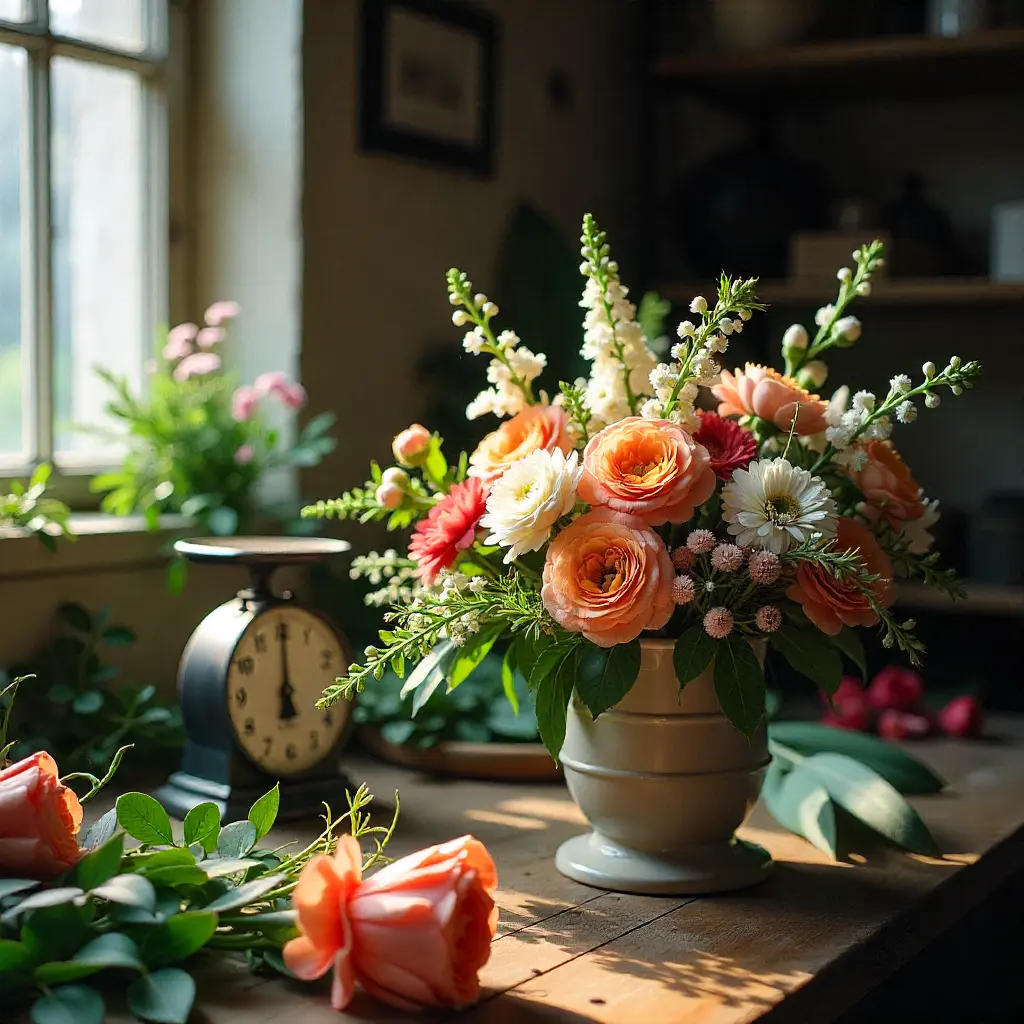 Artisan florist workshop with fresh flowers